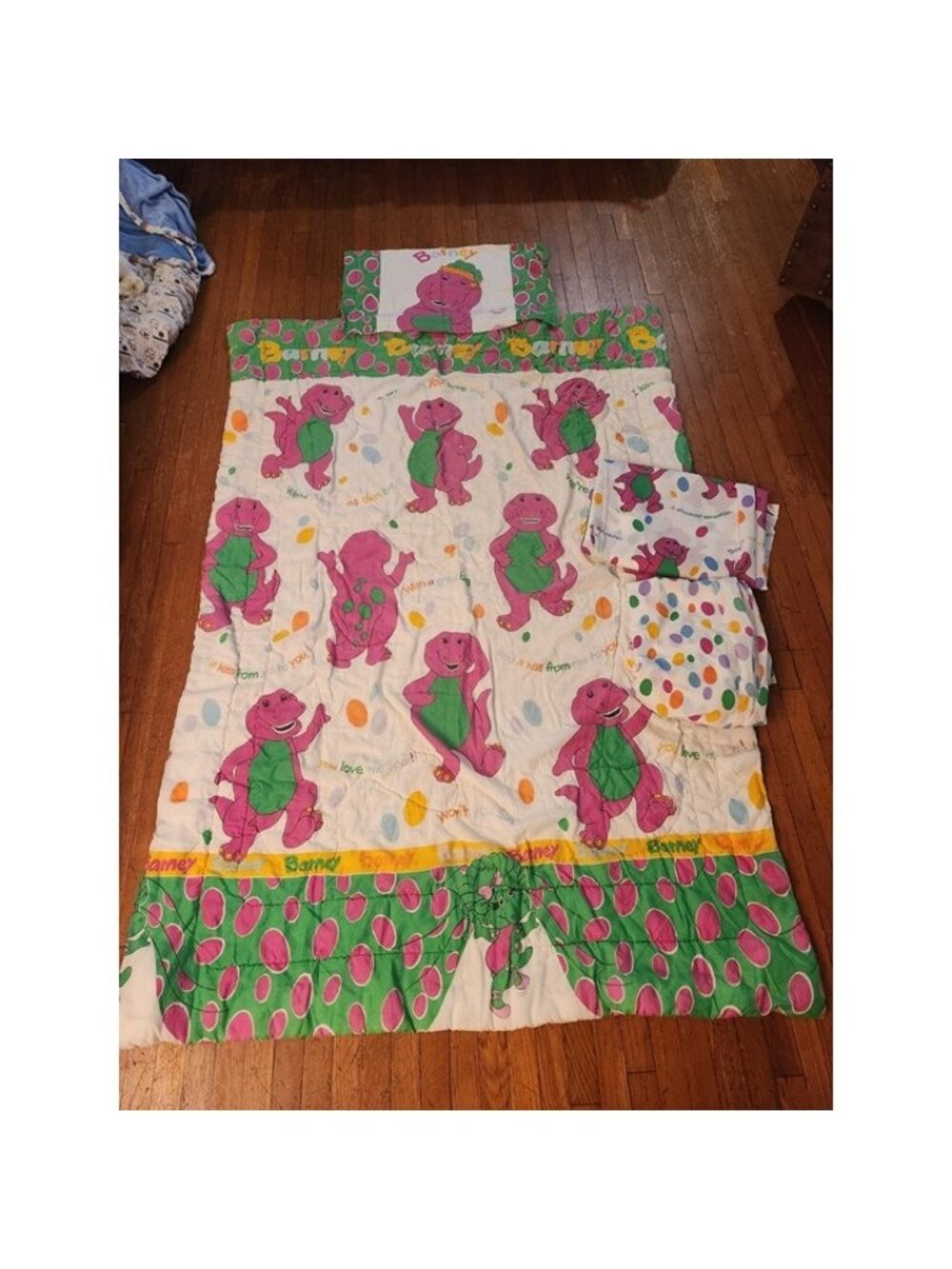 Barney Purple Dinosaur 1992 Twin Size Complete Bedset